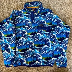 Patagonia Synchilla Fitzroy Wave Hokusai Snap-T Blue Fleece Pullover